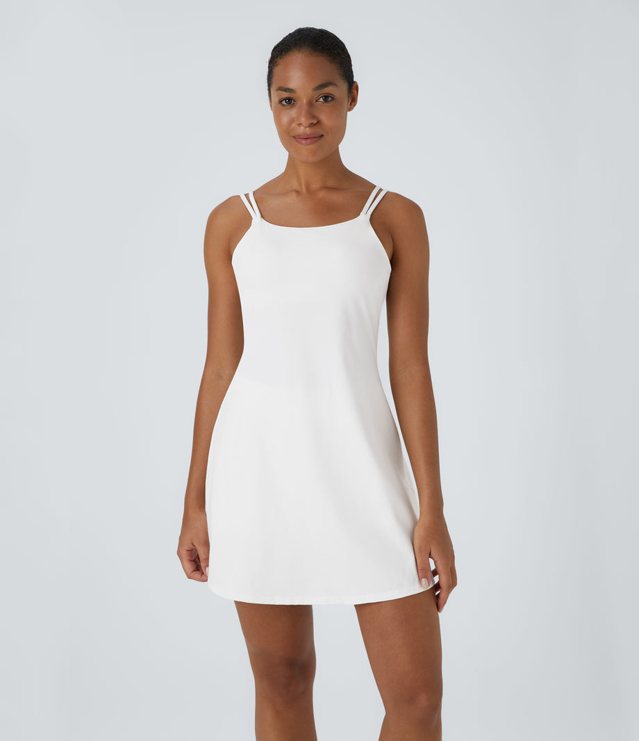 SoftlyZero™ Plush Double Straps 2-Piece Pocket Slip Dance Active Dress A-D Cups - White