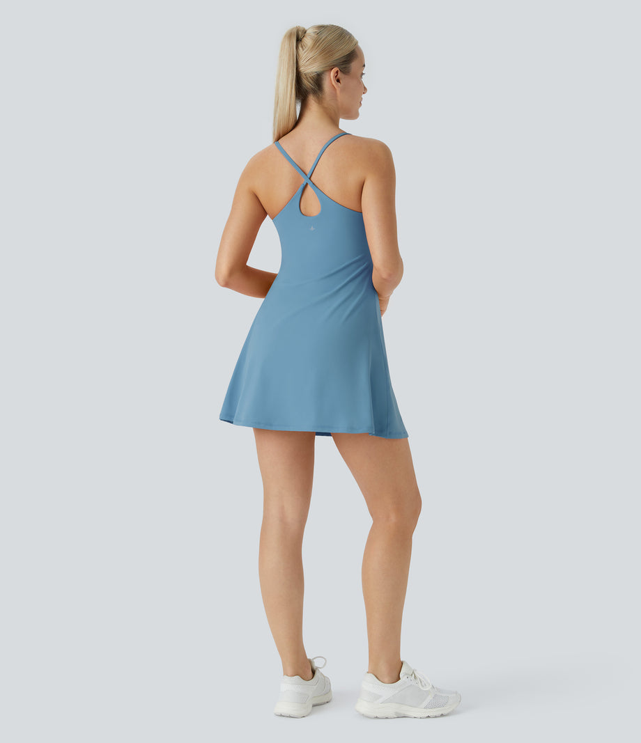 SoftlyZero™ Plush Backless Active Dress - Warm Mid Blue