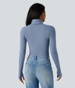 Halara HeatCore Turtleneck Long Sleeve Thumb Hole Casual Warming Top - Forever Blue