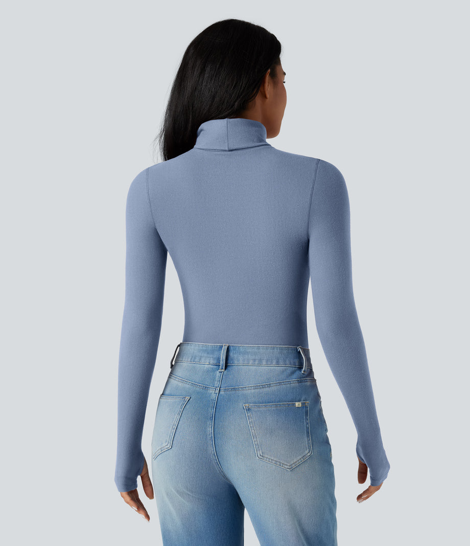 Halara HeatCore Turtleneck Long Sleeve Thumb Hole Casual Warming Top - Forever Blue
