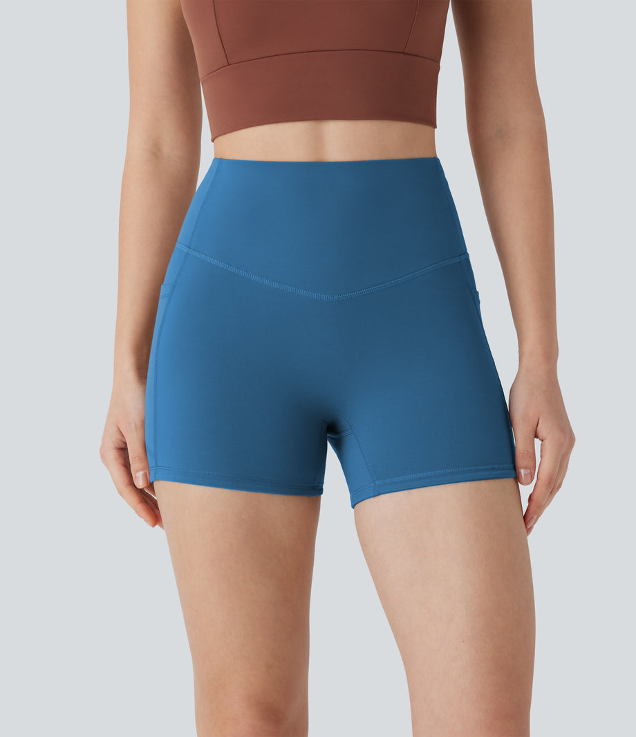 Halara UltraSculpt™ High Waisted Tummy Control Pocket Shaping Training Biker Shorts 3'' - Vallarta Blue