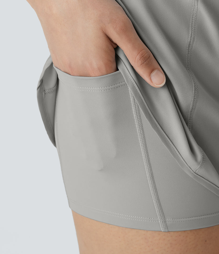 Breezeful™ Super High Waisted Curved Hem 2-in-1 Pocket Quick Dry Yoga Shorts 3.5'' - Greenish Grey
