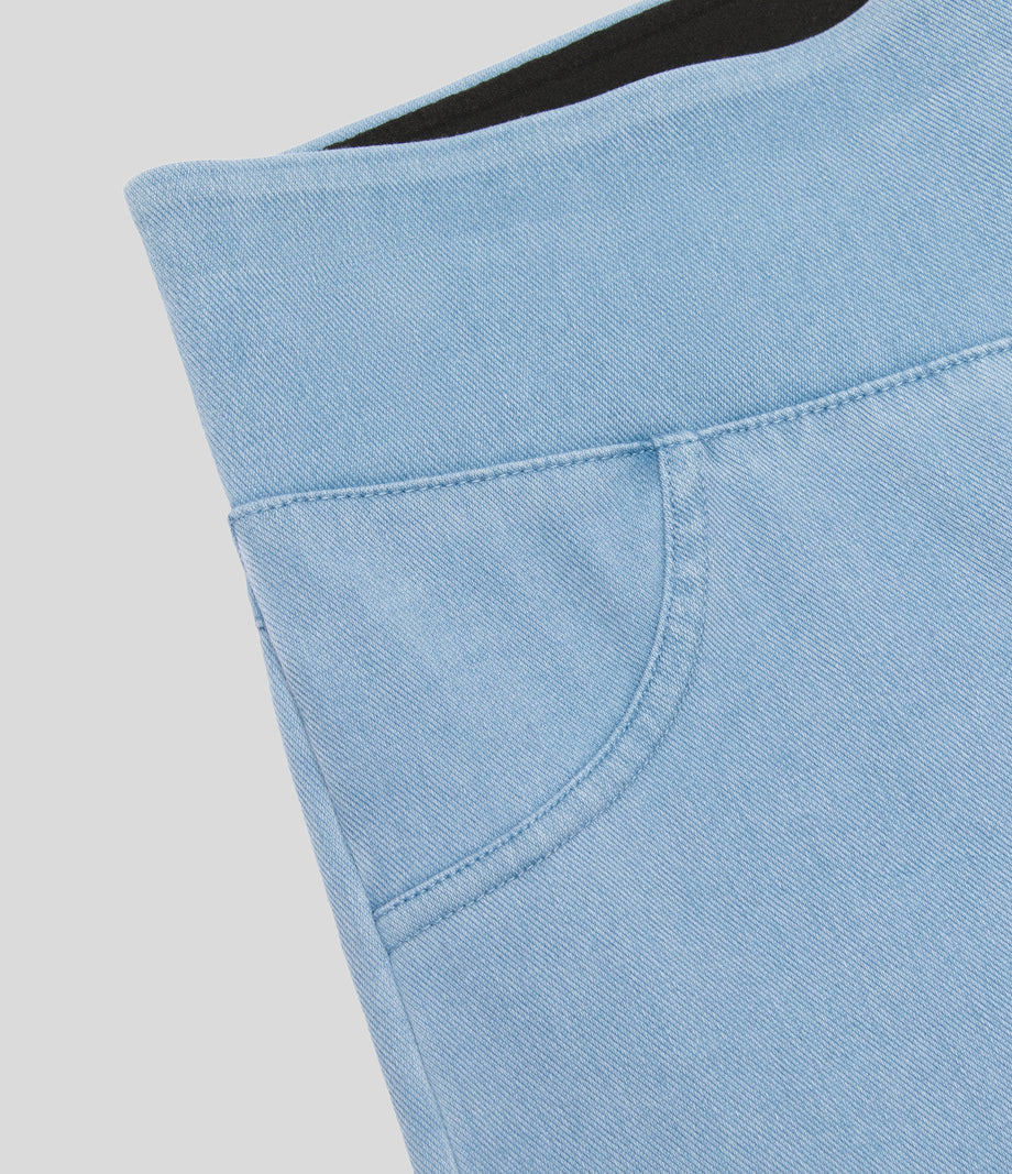 Halara Flex™ High Waisted Pocket Denim Capri Casual Leggings - Washed Denim Sunny Blue