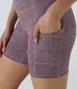 High Waisted Pocket Running Biker Shorts - Mauve