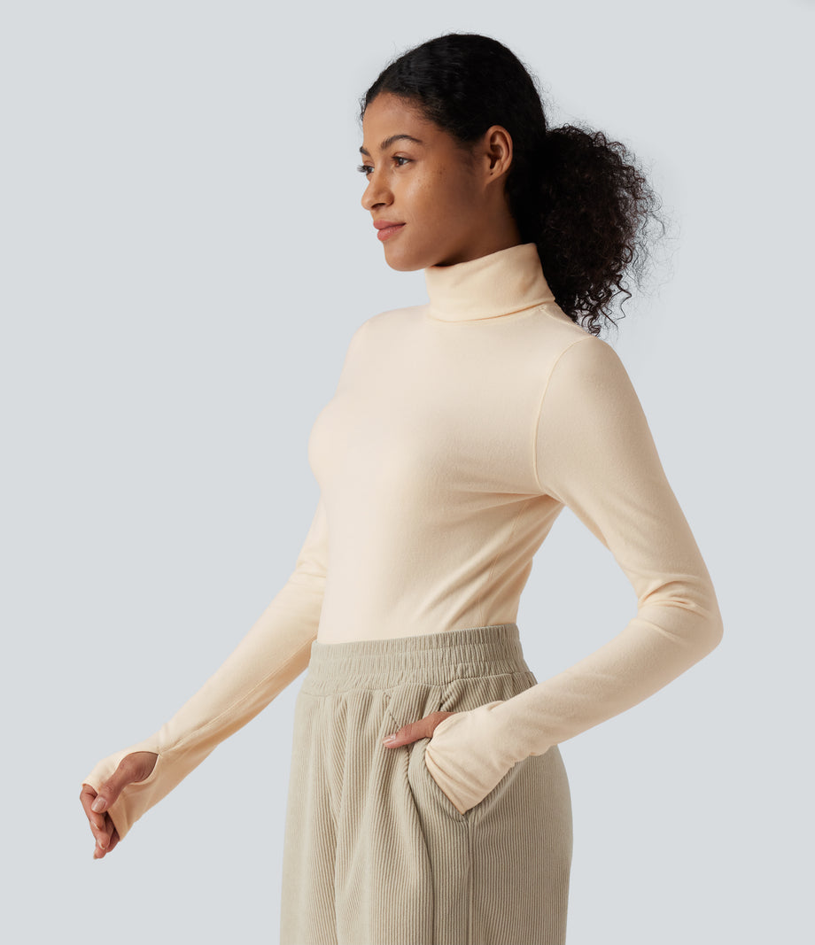 Halara HeatCore Turtleneck Long Sleeve Thumb Hole Casual Warming Top - Whitecap Gray