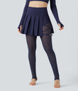 Breezeful™ High Waisted Pleated 2-in-1 Contrast Mesh Quick Dry Dance Stirrup Skirted Leggings with Pockets - Patriot Blue