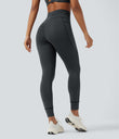 High Waisted Drawstring Striped Yoga Leggings with Pockets - Steel Stripe
