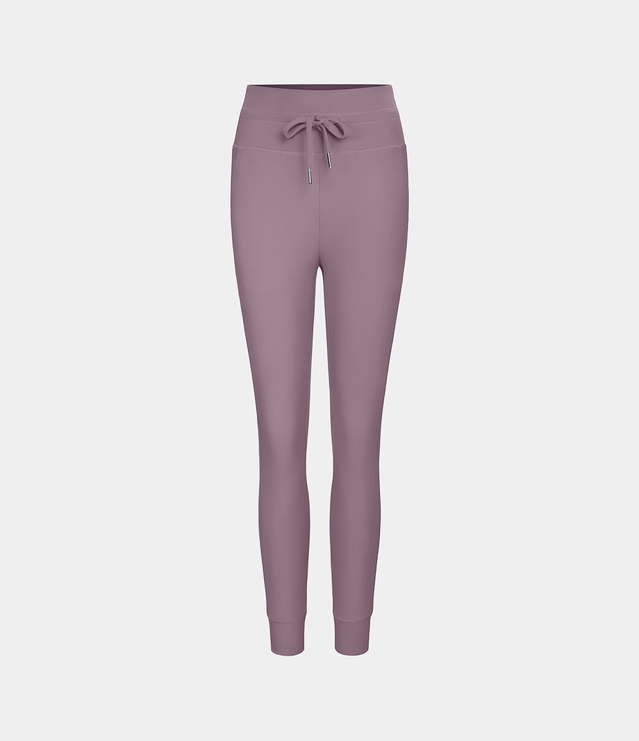 SoftlyZero™ Plush High Waisted Drawstring Pocket Plain Full Length Joggers - Mauve