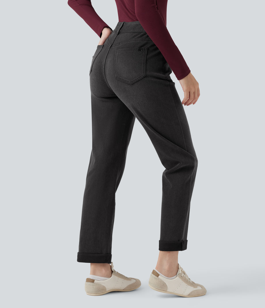 Halara Flex™ High Waisted Rolled Hem Casual Slim Jeans with Pockets - Poppy Seed Denim