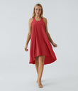 Breezeful™ Backless Racerback Side Pocket High Low Flowy Midi Quick Dry Casual Dress - Pompeian Red