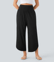 Breezeful™ High Waisted Tummy Control Split Hem Quick Dry Resort Pants with Pockets - Black