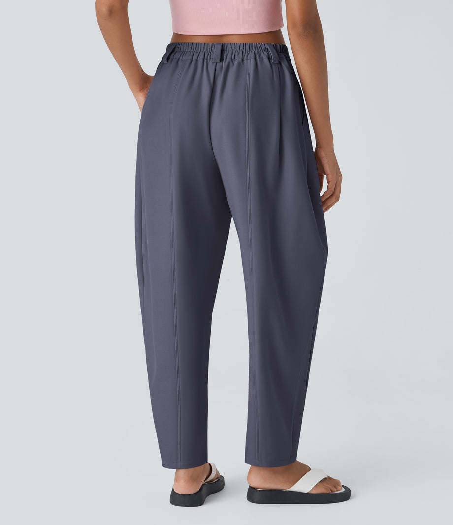 Mid Rise Pocket Barrel Leg Baggy Work Pants - Heron