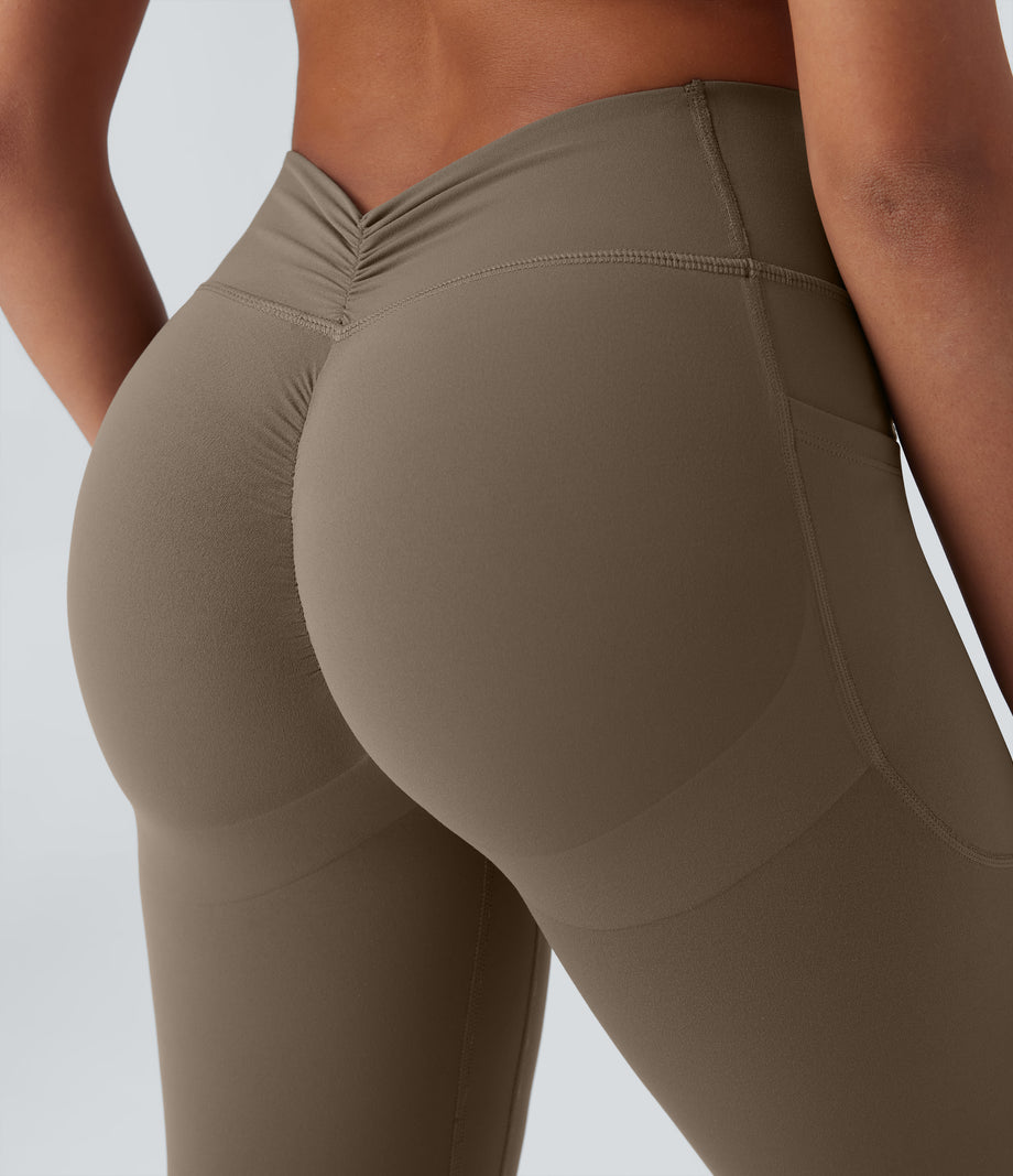 Halara UltraSculpt™ High Waisted Tummy Control Butt Lifting Ruched Pocket Shaping Yoga Leggings - Dawn Brown