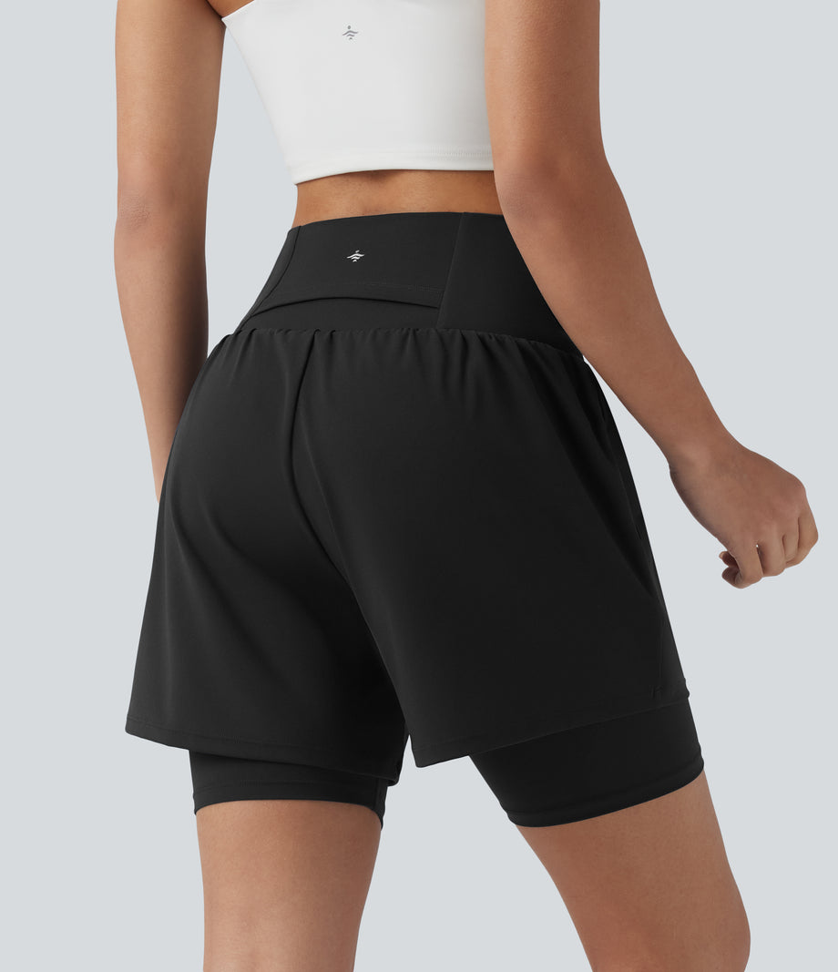 SoftlyZero™ Airy Super High Waisted 2-in-1 Cool Touch Yoga Shorts 7'' with Pockets - Black