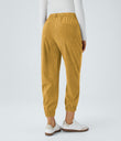 Mid Rise Zipper Pockets Corduroy Casual Joggers - Amber Gold