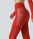 SoftlyZero™ High Waisted Crossover Contrast Lace Pocket Yoga Leggings-UPF50+ - Valiant Poppy