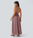 Twisted Backless Split Flowy Maxi Resort Dress with Pockets - Dusk Rose Plum