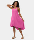 Breezeful™ Backless Racerback Side Pocket High Low Flowy Midi Quick Dry Casual Dress - Fuchsia Fedora