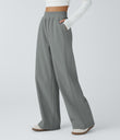 High Waisted Pocket Straight Leg Baggy Mop Corduroy Casual Pants - Monument