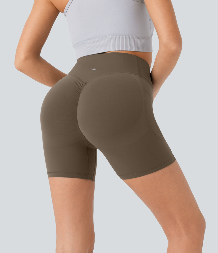 Halara UltraSculpt™ High Waisted Scrunch Butt Lifting Tummy Control Pocket Shaping Workout Biker Shorts 5'' - Thick Earthy Brown