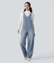 Halara Flex™ V Neck Pocket Washed Denim Casual Overalls -  Blue Jasper Denim