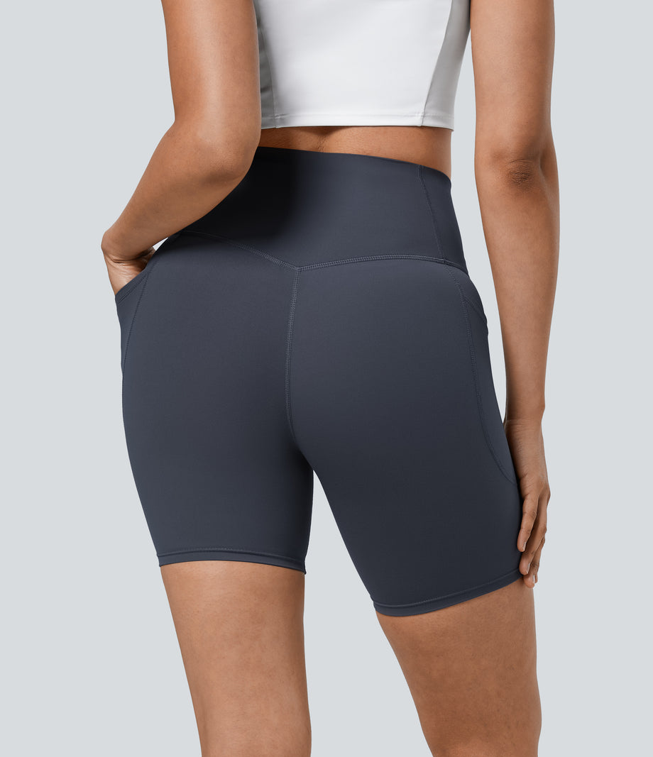 Halara UltraSculpt™ High Waisted Tummy Control Pocket Shaping Training Biker Shorts 7'' - Silent Blue