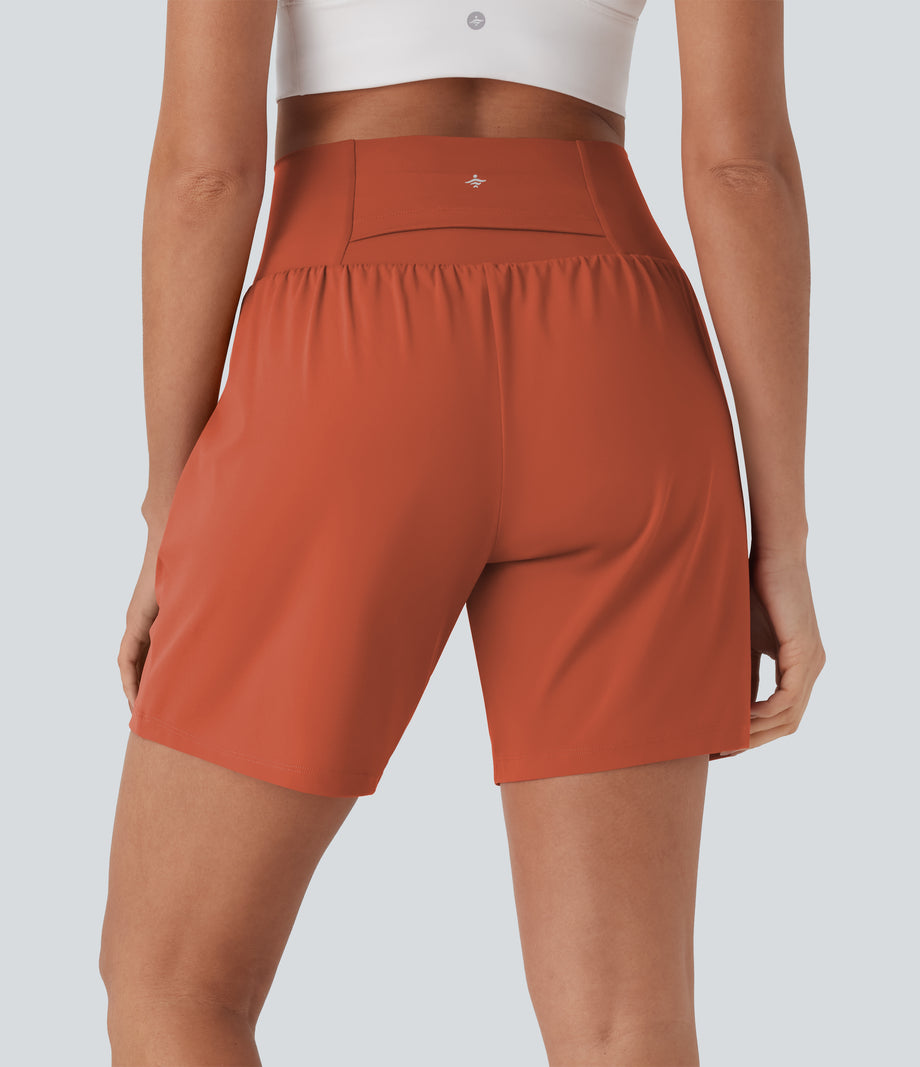 SoftlyZero™ Airy Super High Waisted 2-in-1 Cool Touch Yoga Shorts 7" with Pockets - Orange Rust