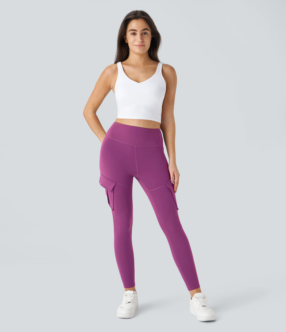 DayStretch High Waisted Cargo Pocket Skinny Yoga Leggings - Deep Orchid