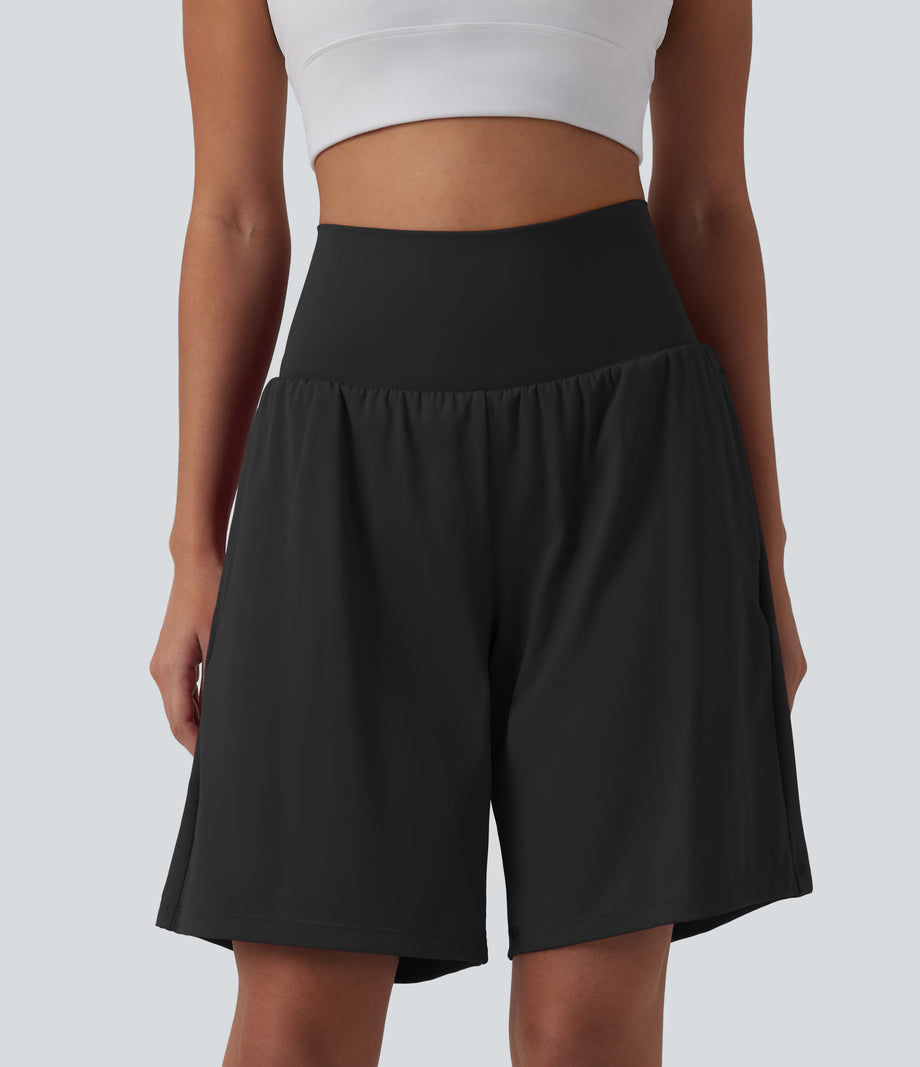 SoftlyZero™ Airy Super High Waisted 2-in-1 Cool Touch Yoga Shorts 9" with Pockets - Black
