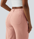 High Waisted Straight Leg Casual Linen-Feel Pants with Pockets - Terra Blush
