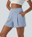 DayStretch High Waisted Work Baggy Shorts 4'' with Pockets - Baby Blue