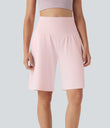 SoftlyZero™ Airy High Waisted Pockets Cool Touch Yoga Bermuda Shorts - Primrose Pink