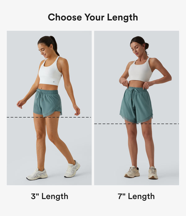 Mid Rise Drawstring Contrast Mesh 2-in-1 Flowy Running Shorts 3'' - Mineral Blue