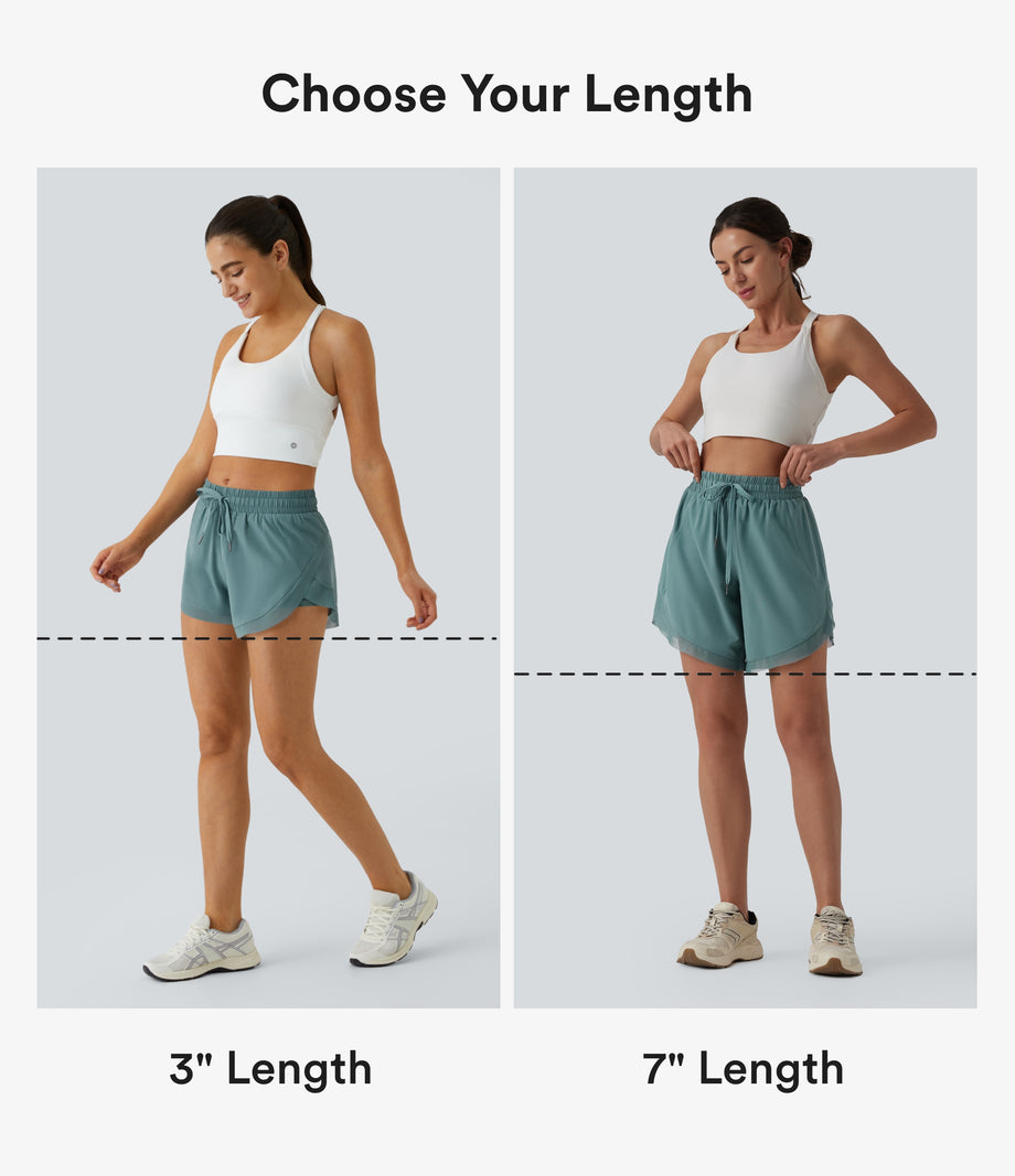 Mid Rise Drawstring Contrast Mesh 2-in-1 Flowy Running Shorts 3'' - Mineral Blue