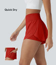 SoftlyZero™ QuickDry High Waisted Tummy Control Reflective Dots Crossover Hem 2-in-1 Running Shorts 3'' with Pockets - Valiant Poppy