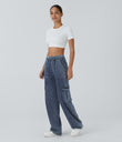 Halara Flex™ Mid Rise Pockets Straight Leg Casual Cargo Jeans - Washed Denim Bleached Blue