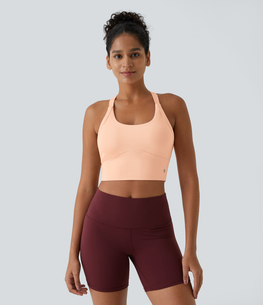 SoftlyZero™ Plush Cut Out Cropped Yoga Tank Top - Apricot Sherbet