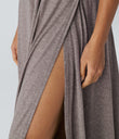 U Neck Flowy Maxi Casual Tank Dress - Deep Tea Brown Floral Yarn