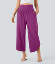 Breezeful™ High Waisted Tummy Control Split Hem Quick Dry Resort Pants with Pockets - Purple Wine
