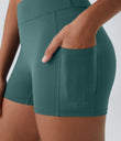 SoftlyZero™ Airy High Waisted Pocket Plain Cool Touch Yoga Shorts 3.5"-UPF50+ - Rock Cyan Blue
