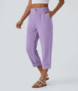 High Waisted Zipper Pocket Cropped Linen-Feel Pants - Lilac Breeze