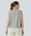 Round Neck Ruched Cool Touch Yoga Tank Top-UPF50+ - Mirage Gray