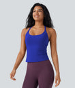 Scoop Neck Crisscross Back Crossover Hem Yoga Cami Top - Night Sky Blue