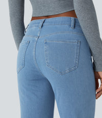 Halara Flex™ Mid Rise Pockets Casual Bootcut Jeans - Washed Denim Sunny Blue