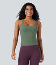 Scoop Neck Crisscross Back Crossover Hem Yoga Cami Top - Hedge Green