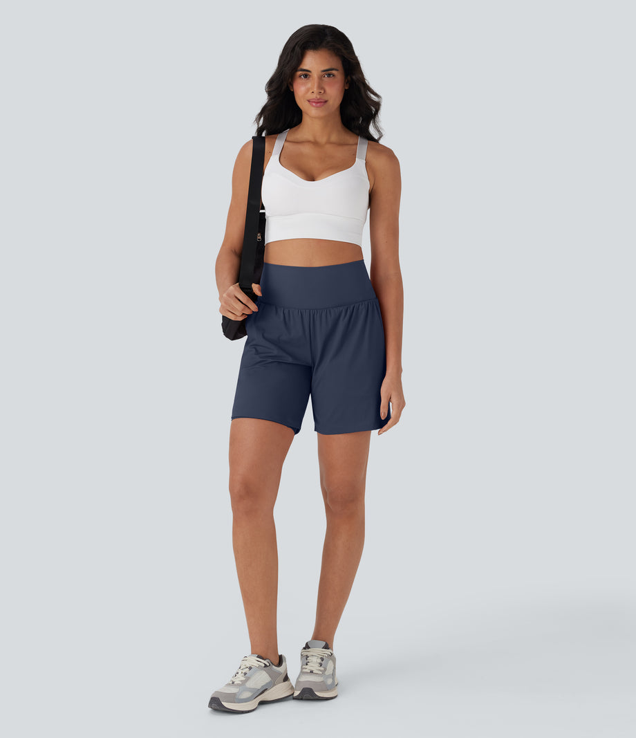 SoftlyZero™ Airy Super High Waisted 2-in-1 Cool Touch Yoga Shorts 7" with Pockets - Mood Indigo