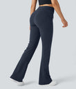 High Waisted Side Flap Pocket Flare Casual Cargo Pants - Midnight Blue