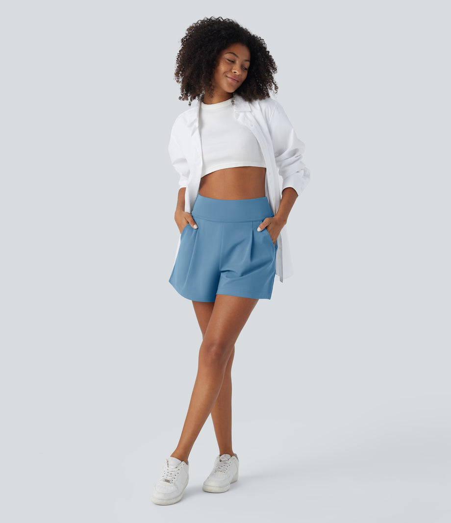 DayStretch High Waisted Work Baggy Shorts 4'' with Pockets - Light Azure