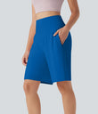 SoftlyZero™ Airy High Waisted Pockets Cool Touch Yoga Bermuda Shorts - Skydiver