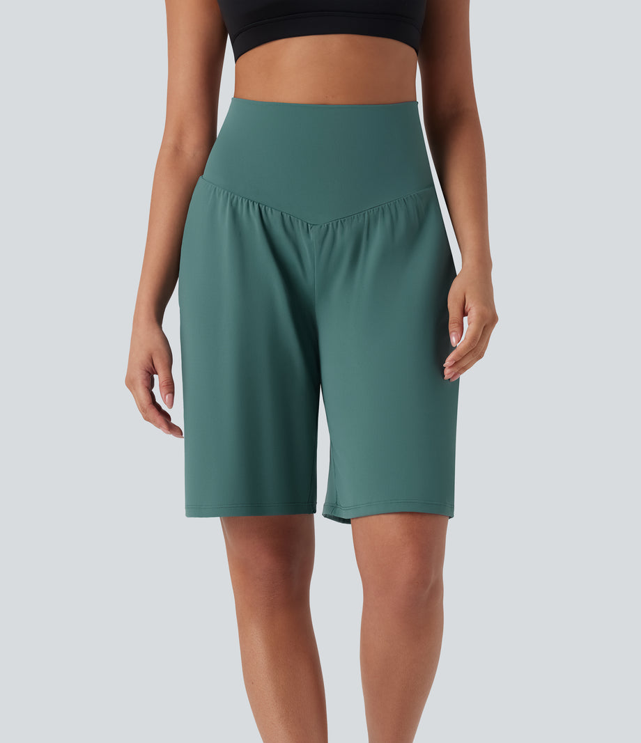 SoftlyZero™ Airy High Waisted Pockets Cool Touch Yoga Bermuda Shorts - Blue Spruce